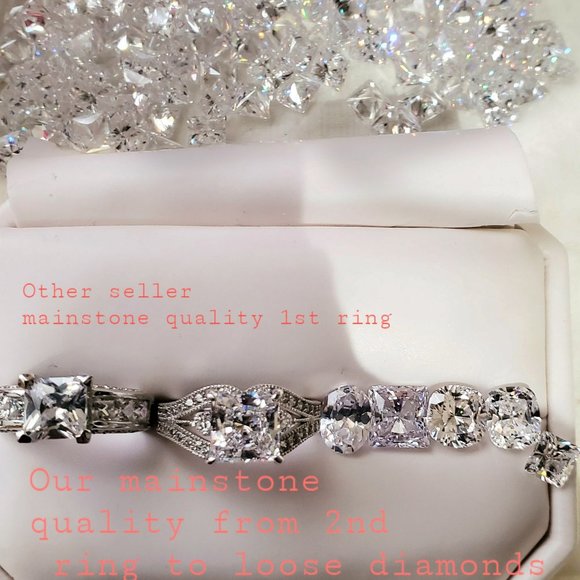 14k WHITE GOLD 925 STERLING SILVER PRINCESS CUT WEDDING BAND ENGAGEMENT RING - Picture 11 of 11